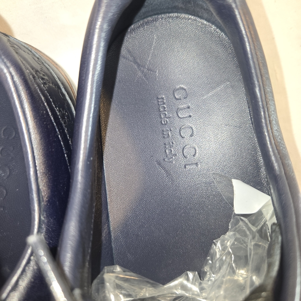 Gucci Men's Size 8C Blue Leather Logo Low Top Trainer Sneakers Shoes EUC - Picture 6 of 8